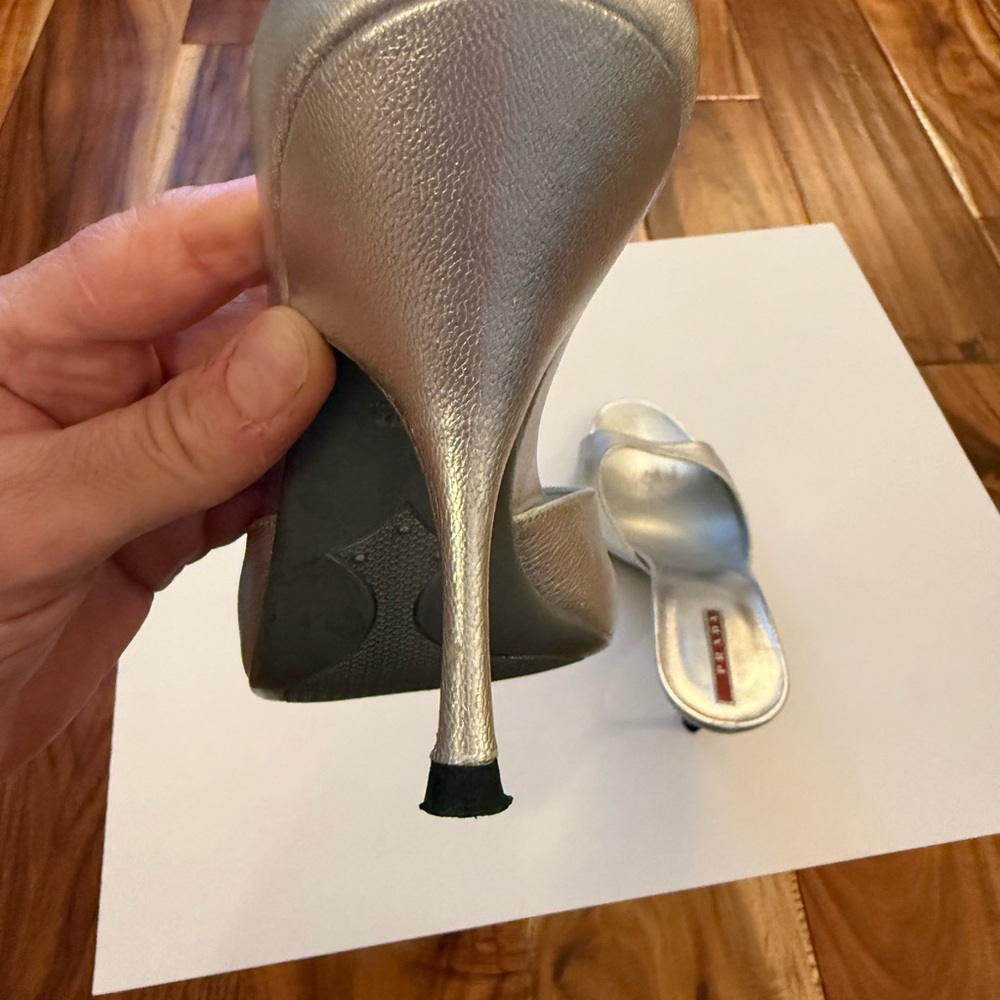 Prada Silver Mules with Low Heel Sleek Modern Design - Picture 5 of 7
